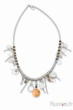 Collier multi-rangs avec breloques style bohème - env. 70 cm - argenté